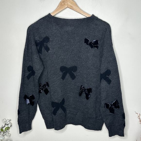 ANTHROPOLOGIE x MAEVE 3D Bow Sweater Velvet Detail Gray Sz S {TT40} - Picture 4 of 7